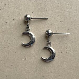 Silver Crescent Moon Charm Studs Earrings